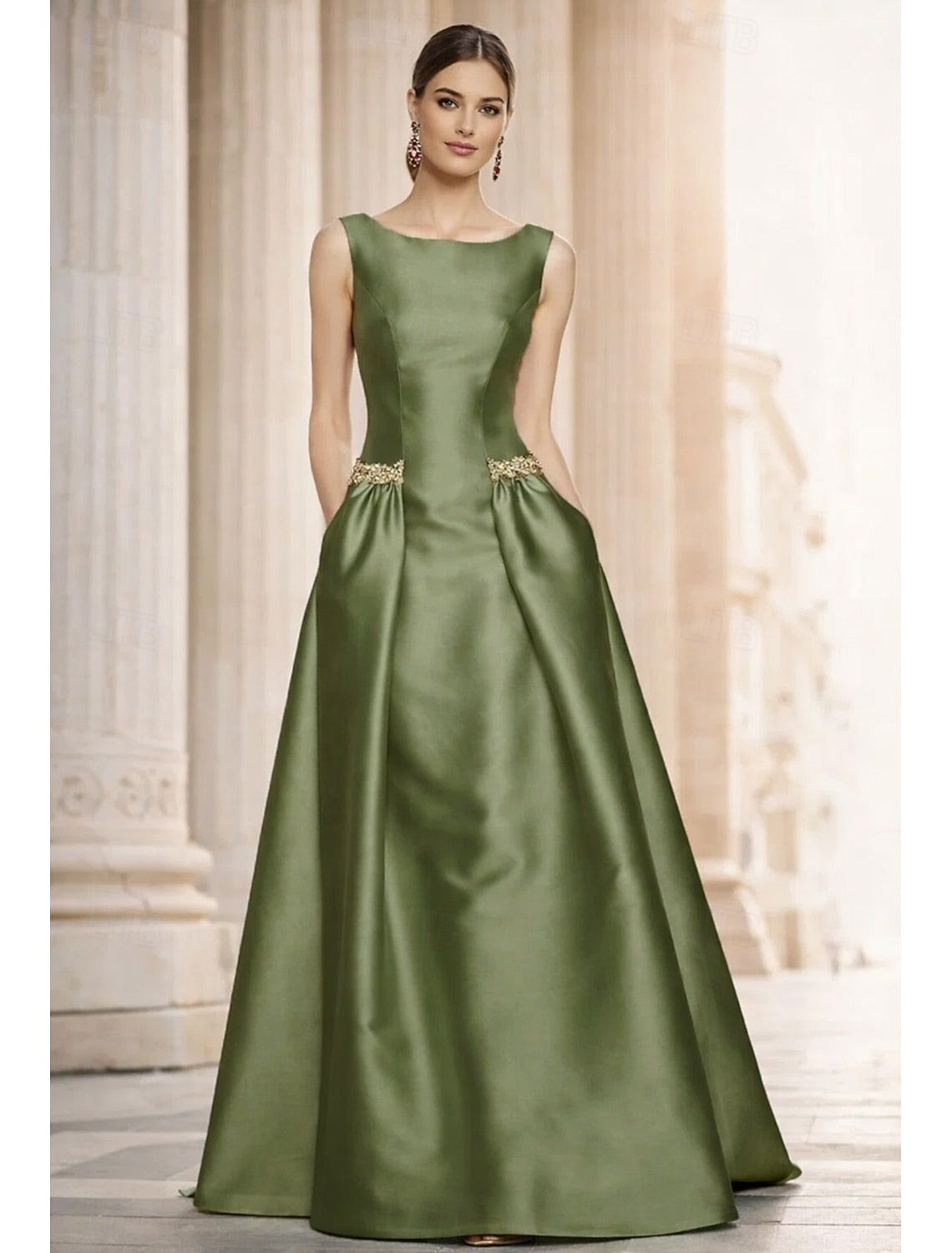 O-Neck Sleeveless A-Line Beaded Sparkle Formal Evening Dress Mother of the Bride Dress