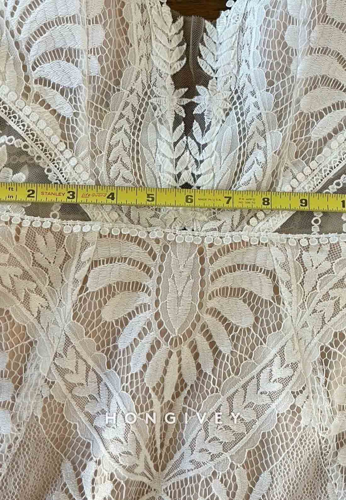 Spaghetti Straps Low V-Neck Court Train Wedding Dresses with Embroidery