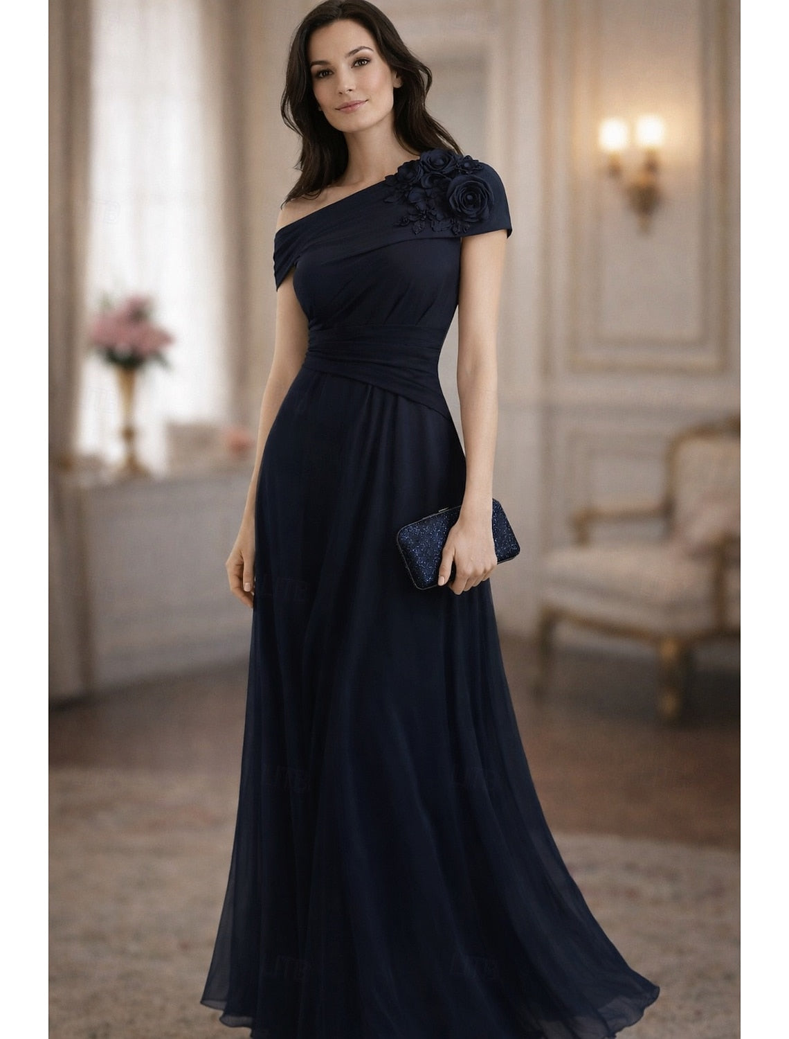 Off the Shoulder Sleeveless Applique Mermaid Evening Dress