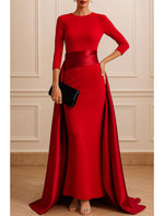 O-Neck 3/4 Sleeve Mermaid Ankle-Length Evening Dress Court Train