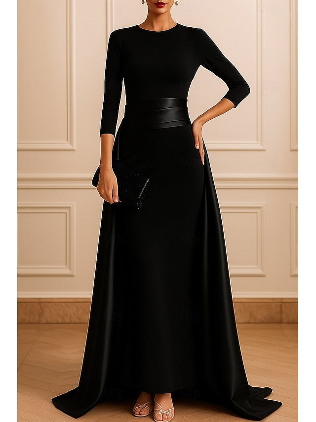 O-Neck 3/4 Sleeve Mermaid Ankle-Length Evening Dress Court Train