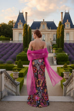 Fuchsia Shawl Strapless Sleeveless Flowers Mermaid Floral Print Evening Dress