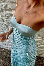 Sheath Strapless Long Blue Prom Dresses with Sequins