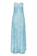 Sheath Strapless Long Blue Prom Dresses with Sequins