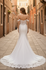 Ivory Lace Mermaid Wedding Dress with Off-the-Shoulder Sweetheart Neckline