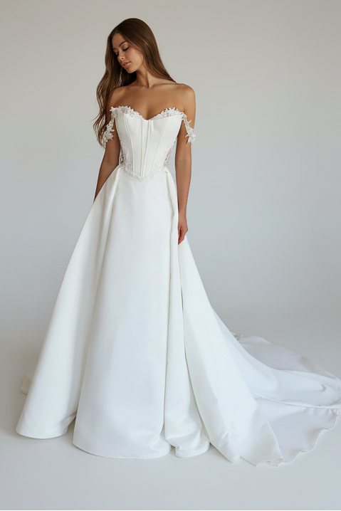 Wedding Dress with Lace Corset Bodice Lace-Trim Sweetheart