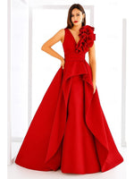 V Back Ruched Floor-Length A-Line V-Neck Sleeveless Evening Gowns