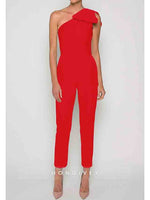 One Shoulder Bow Jumpsuit Detachable Evening Dress