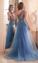 Glitter-Print One-Shoulder Long Prom Dress