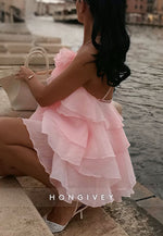 Halter Neck A-Line Tie Back Short Homecoming Dress with Flower and Ruffles