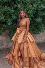 Strapless Black Tiered A-line Long Dress with Bow