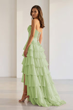 Pink Sweetheart Chiffon Ruffled A Line Formal Prom Dresses With Appliques