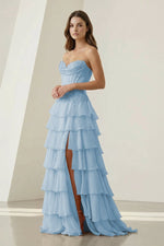 Pink Sweetheart Chiffon Ruffled A Line Formal Prom Dresses With Appliques
