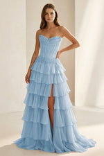 Pink Sweetheart Chiffon Ruffled A Line Formal Prom Dresses With Appliques
