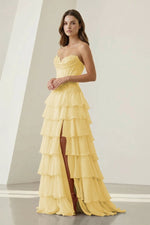 Pink Sweetheart Chiffon Ruffled A Line Formal Prom Dresses With Appliques