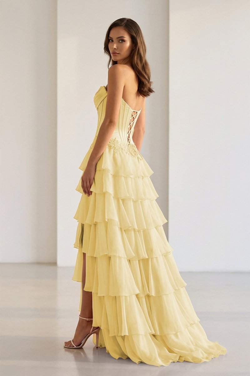 Pink Sweetheart Chiffon Ruffled A Line Formal Prom Dresses With Appliques