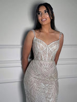 Sleeveless Spaghetti Straps Sequins Sparkle Mermaid Wedding Dress Floor-Length