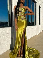 Floral Applique Halter Fuchsia Mermaid Prom Dress with Cut-out