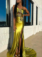 Floral Applique Halter Fuchsia Mermaid Prom Dress with Cut-out