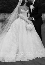 Lace Strapless Scalloped Neck Princess Empire Wedding Dresses