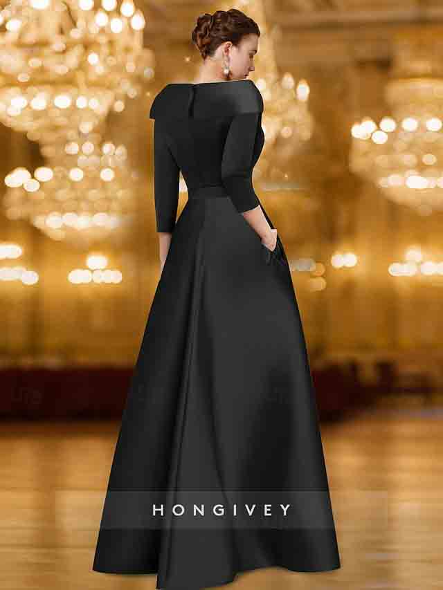 V-Neck Court Train 3/4 Sleeve Evening Dress