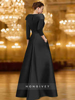 V-Neck Court Train 3/4 Sleeve Evening Dress