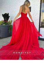 A-Line Sweetheart Ruched Long Prom Dresses with Court Train