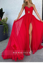 A-Line Sweetheart Ruched Long Prom Dresses with Court Train