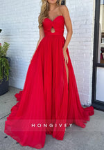 A-Line Sweetheart Ruched Long Prom Dresses with Court Train