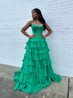 Sweethear Beaded Green Sleeveless A-Line Tassel Floor-Length Prom Dress