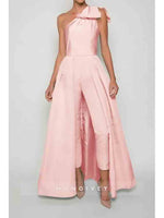 One Shoulder Bow Jumpsuit Detachable Evening Dress