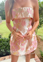 Strapless Floral Print A-Line Metallic Short Homecoming Dress