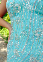 Blue Spaghetti Straps Sheath Short Homecoming Dress with Beading