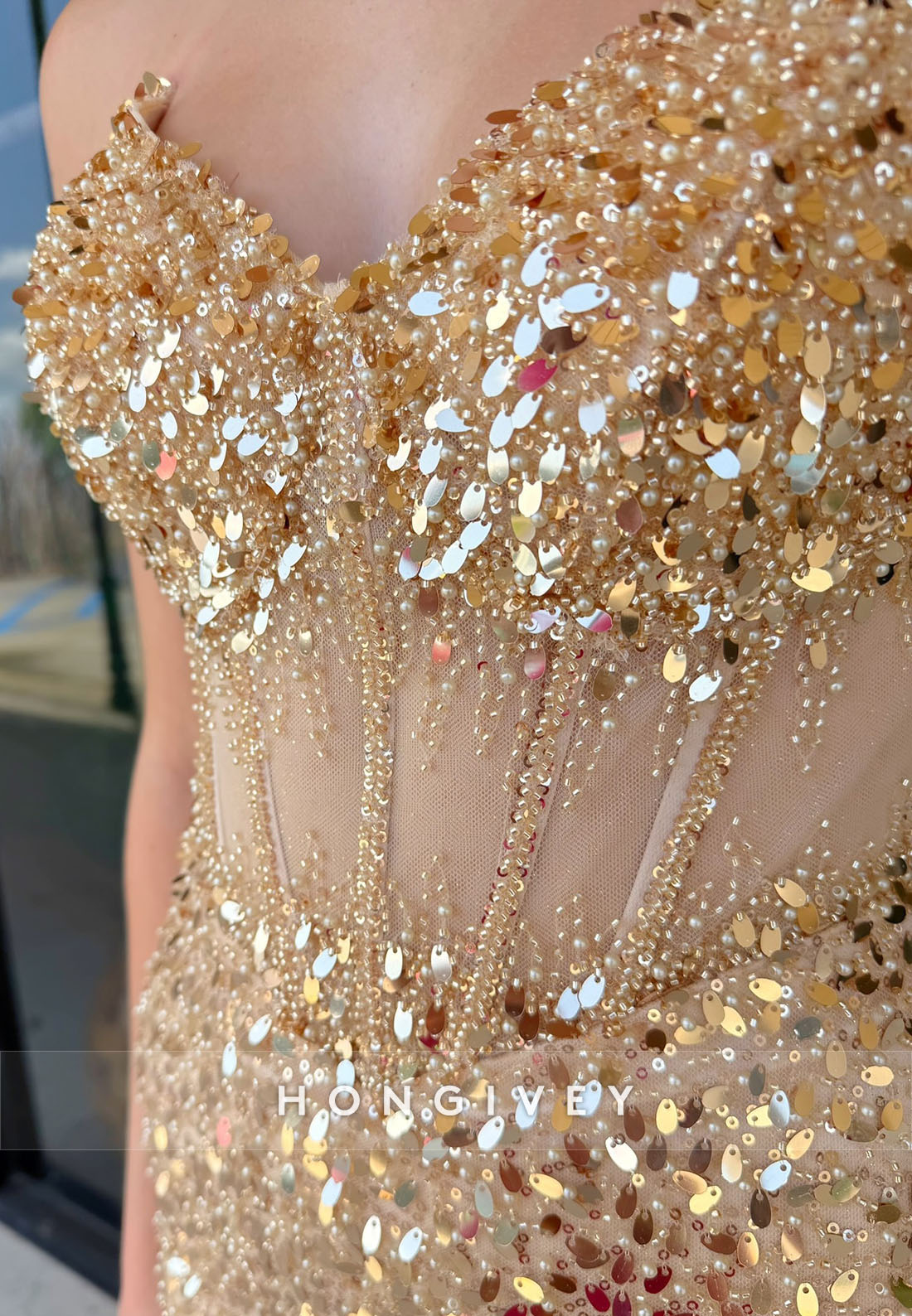 Golden Sheath Sequined Party Dresses Strapless Short Homecoming Dress