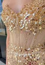 Golden Sheath Sequined Party Dresses Strapless Short Homecoming Dress