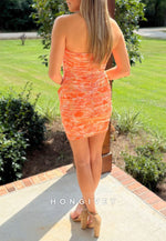 Orange Strapless Sheath Bodycon Short Homecoming Dress with Ruffles
