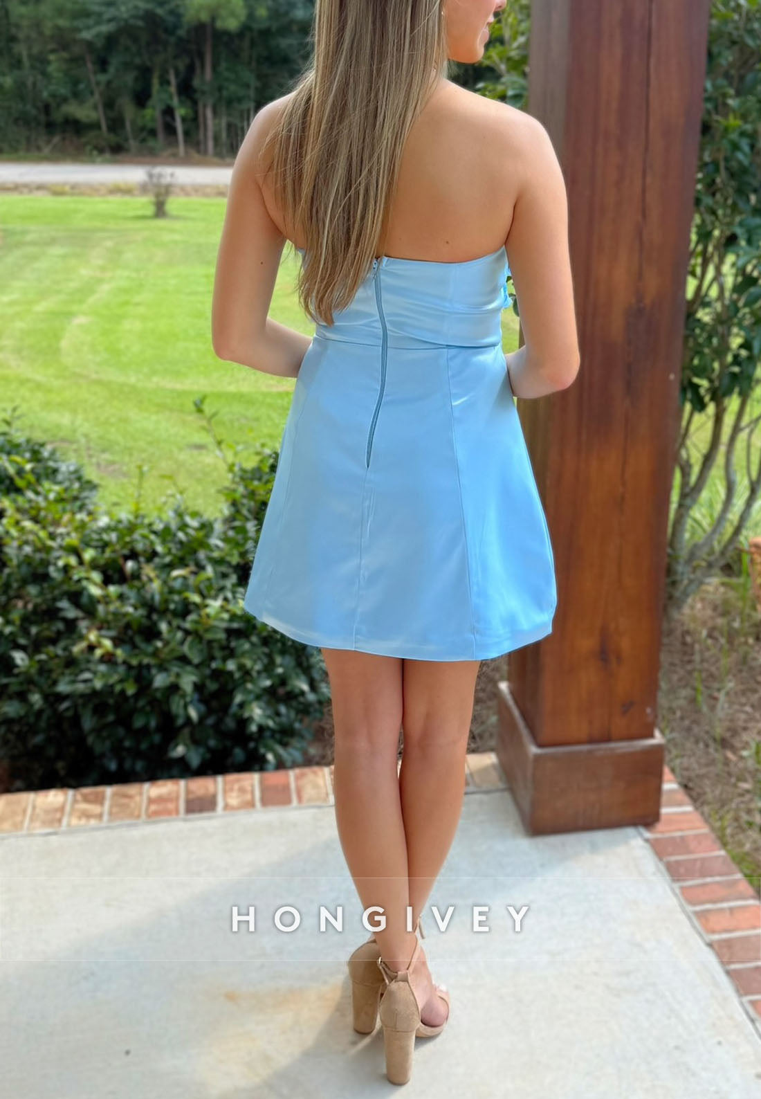 Cute Strapless A-Line Short Homecoming Dress with 3D Flowers