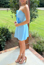 Cute Strapless A-Line Short Homecoming Dress with 3D Flowers