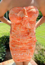Orange Strapless Sheath Bodycon Short Homecoming Dress with Ruffles