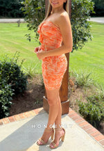 Orange Strapless Sheath Bodycon Short Homecoming Dress with Ruffles