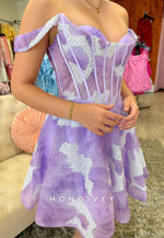 Off the Shoulder Sweetheart Crisscross Back A-Line Short Homecoming Dress