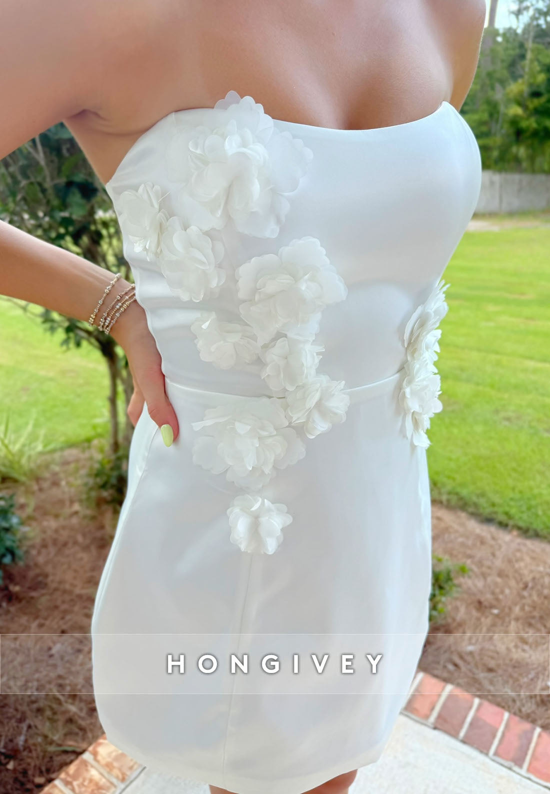 Cute Strapless A-Line Short Homecoming Dress with 3D Flowers