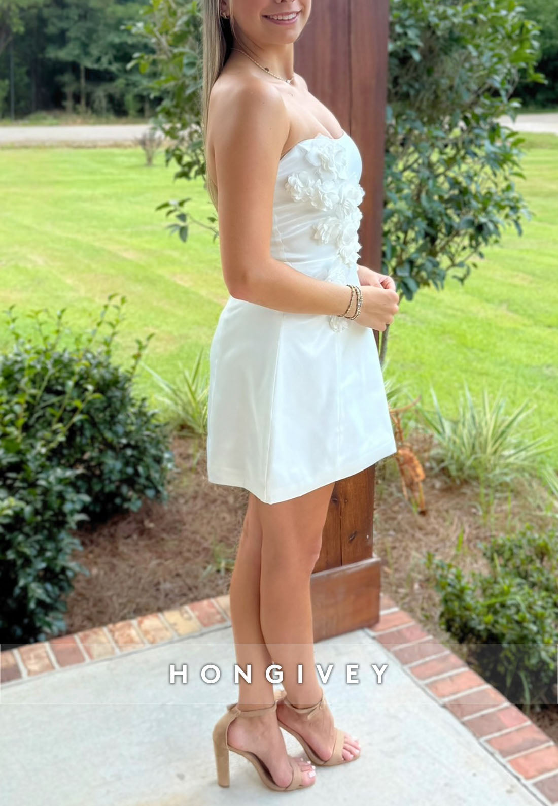 Cute Strapless A-Line Short Homecoming Dress with 3D Flowers