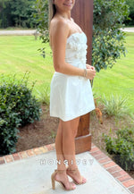 Cute Strapless A-Line Short Homecoming Dress with 3D Flowers