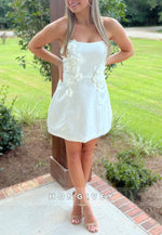 Cute Strapless A-Line Short Homecoming Dress with 3D Flowers