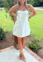 Cute Strapless A-Line Short Homecoming Dress with 3D Flowers