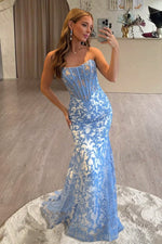 Strapless Mermaid Lace Long Prom Dresses With Beading