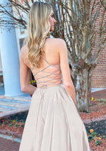 A Line Royal Blue V Neck Satin Prom Dress With Pockets