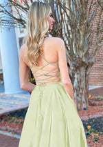 A Line Royal Blue V Neck Satin Prom Dress With Pockets