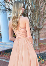 A Line Royal Blue V Neck Satin Prom Dress With Pockets